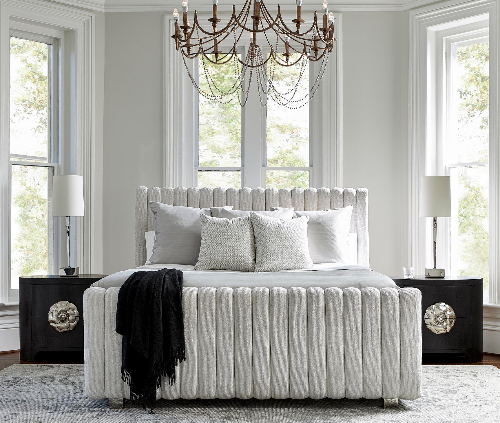 Silhouette White/Cream Panel King Bed - Ornate Home