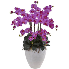 Silk Phalaenopsis Orchid with White Planter - Ornate Home