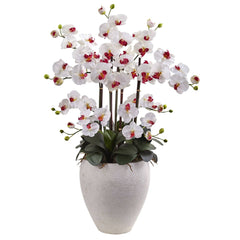 Silk Phalaenopsis Orchid with White Planter - Ornate Home