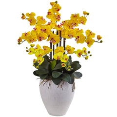 Silk Phalaenopsis Orchid with White Planter - Ornate Home