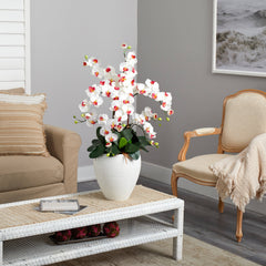 Silk Phalaenopsis Orchid with White Planter - Ornate Home