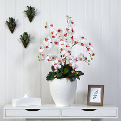 Silk Phalaenopsis Orchid with White Planter - Ornate Home