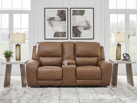 Silverbrooke Caramel Power Reclining Loveseat with Console - Ornate Home