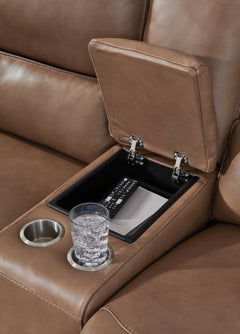 Silverbrooke Caramel Power Reclining Loveseat with Console - Ornate Home