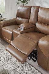 Silverbrooke Caramel Power Reclining Loveseat with Console - Ornate Home