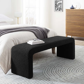 Simba Black Boucle Fabric Waterfall Long Bench - Ornate Home