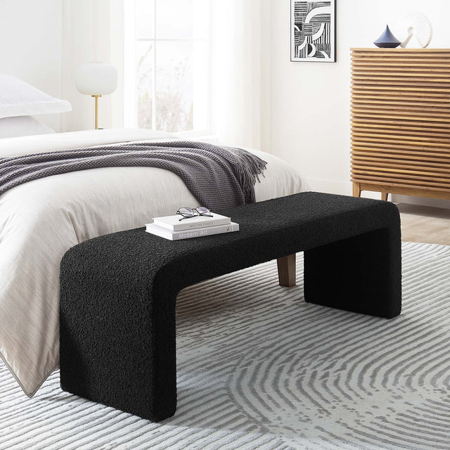 Simba Black Boucle Fabric Waterfall Long Bench - Ornate Home