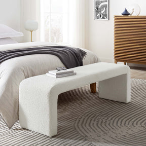 Simba Ivory Boucle Fabric Waterfall Long Bench - Ornate Home
