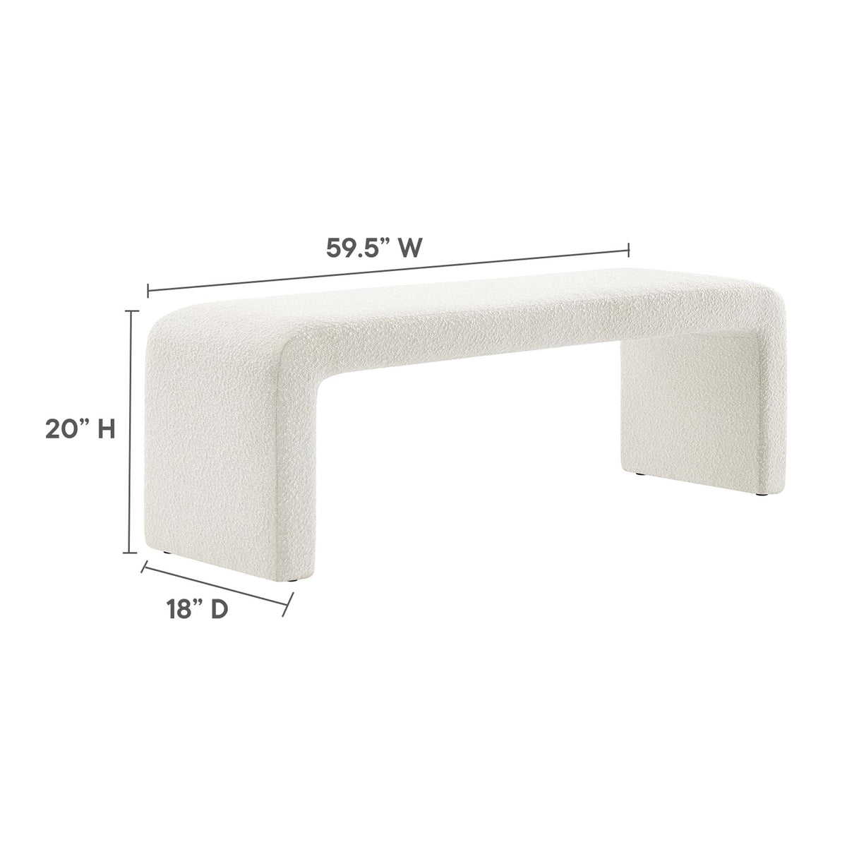 Simba Ivory Boucle Fabric Waterfall Long Bench - Ornate Home