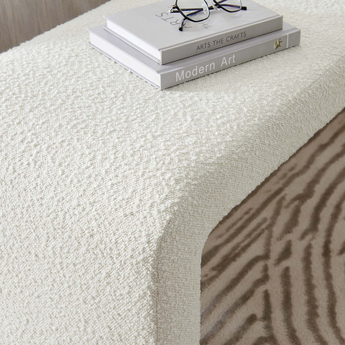 Simba Ivory Boucle Fabric Waterfall Long Bench - Ornate Home