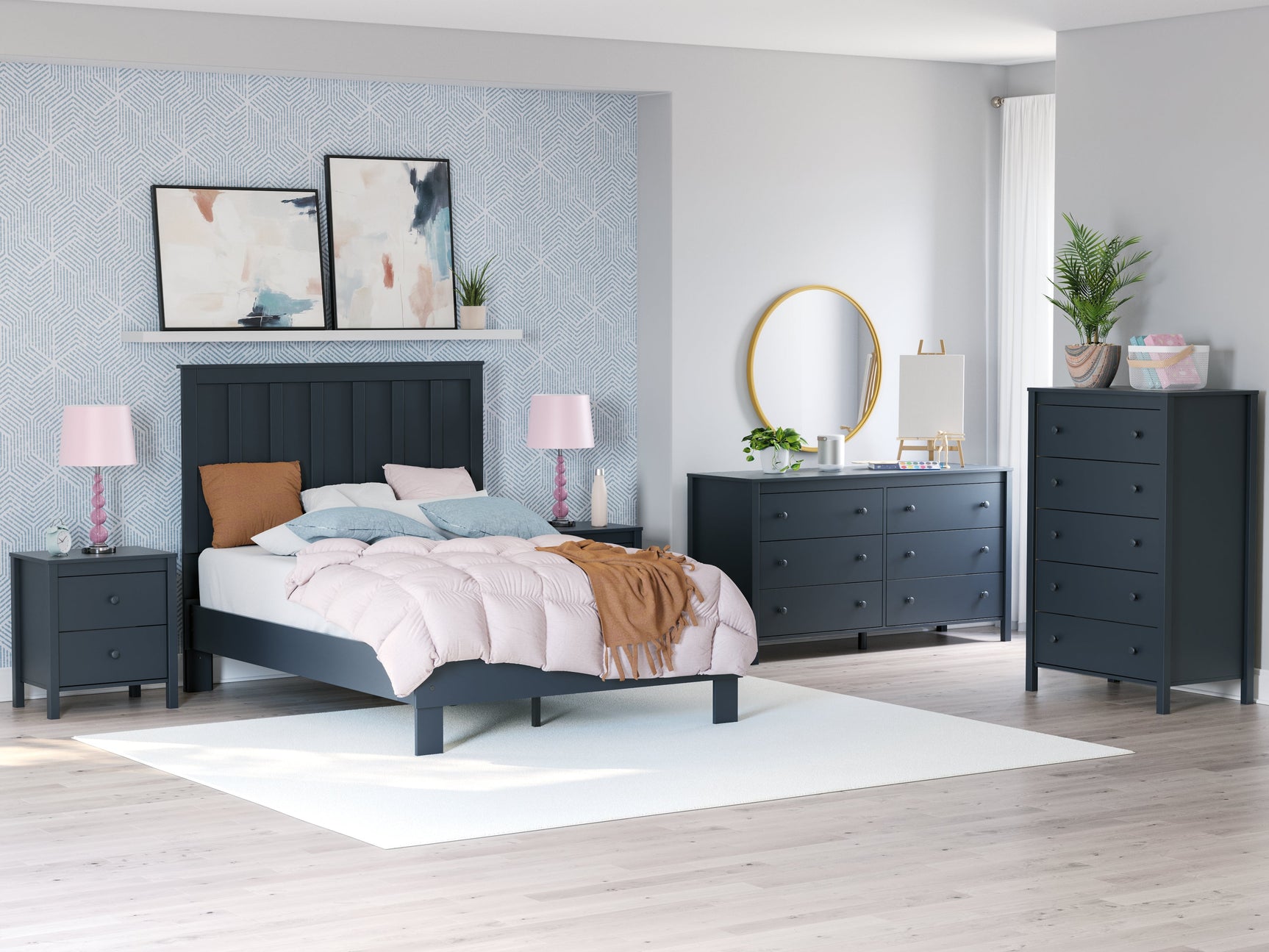 Simmenfort Navy Blue Full Platform Bed (Online Special Price) - Ornate Home
