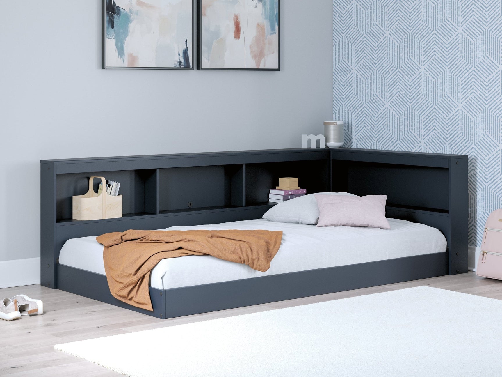 Simmenfort Navy Blue Twin Bookcase Storage Youth Bed (Online Special Price) - Ornate Home
