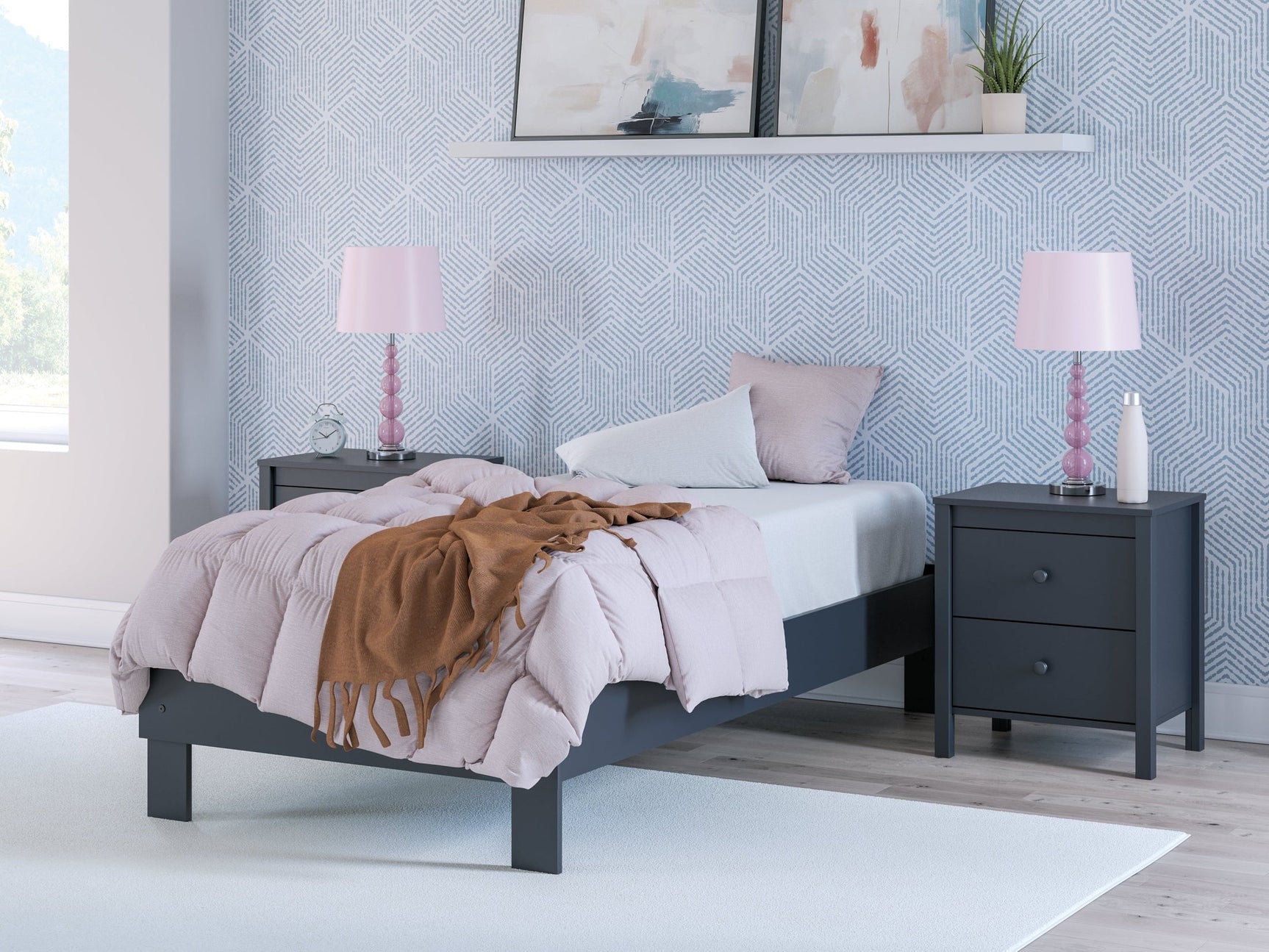 Simmenfort Navy Blue Twin Platform Bed (Online Special Price) - Ornate Home