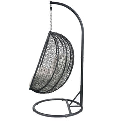 Simona Beige & Black Patio Swing Chair w/ Stand - Ornate Home