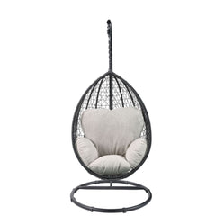Simona Beige & Black Patio Swing Chair w/ Stand - Ornate Home
