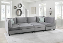 Simona Gray 120"W Velvet Modular Sectional Sofa - Ornate Home