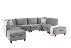 Simona Gray 120"W Velvet Modular Sectional Sofa - Ornate Home