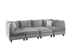 Simona Gray 120"W Velvet Modular Sectional Sofa - Ornate Home