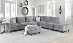 Simona Gray 120"W Velvet Modular Sectional Sofa - Ornate Home