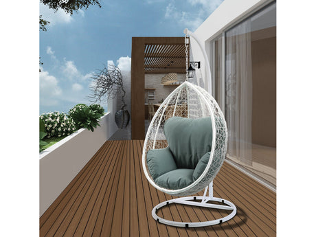 Simona Green & White Patio Swing Chair w/ Stand - Ornate Home