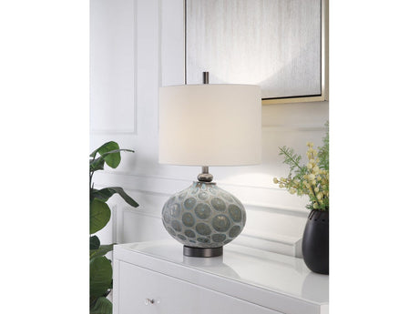 Simons Blue/Brushed Nickel Table Lamp With Night Light - Ornate Home