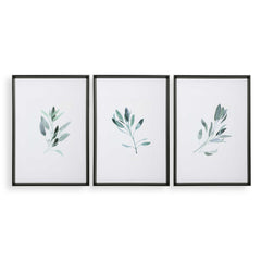Simple Sage Black/Green/White Watercolor Prints (Set of 3) - Ornate Home