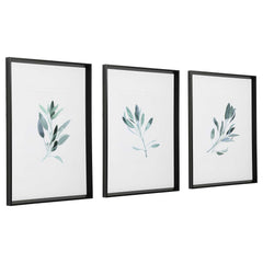 Simple Sage Black/Green/White Watercolor Prints (Set of 3) - Ornate Home