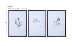 Simple Sage Black/Green/White Watercolor Prints (Set of 3) - Ornate Home