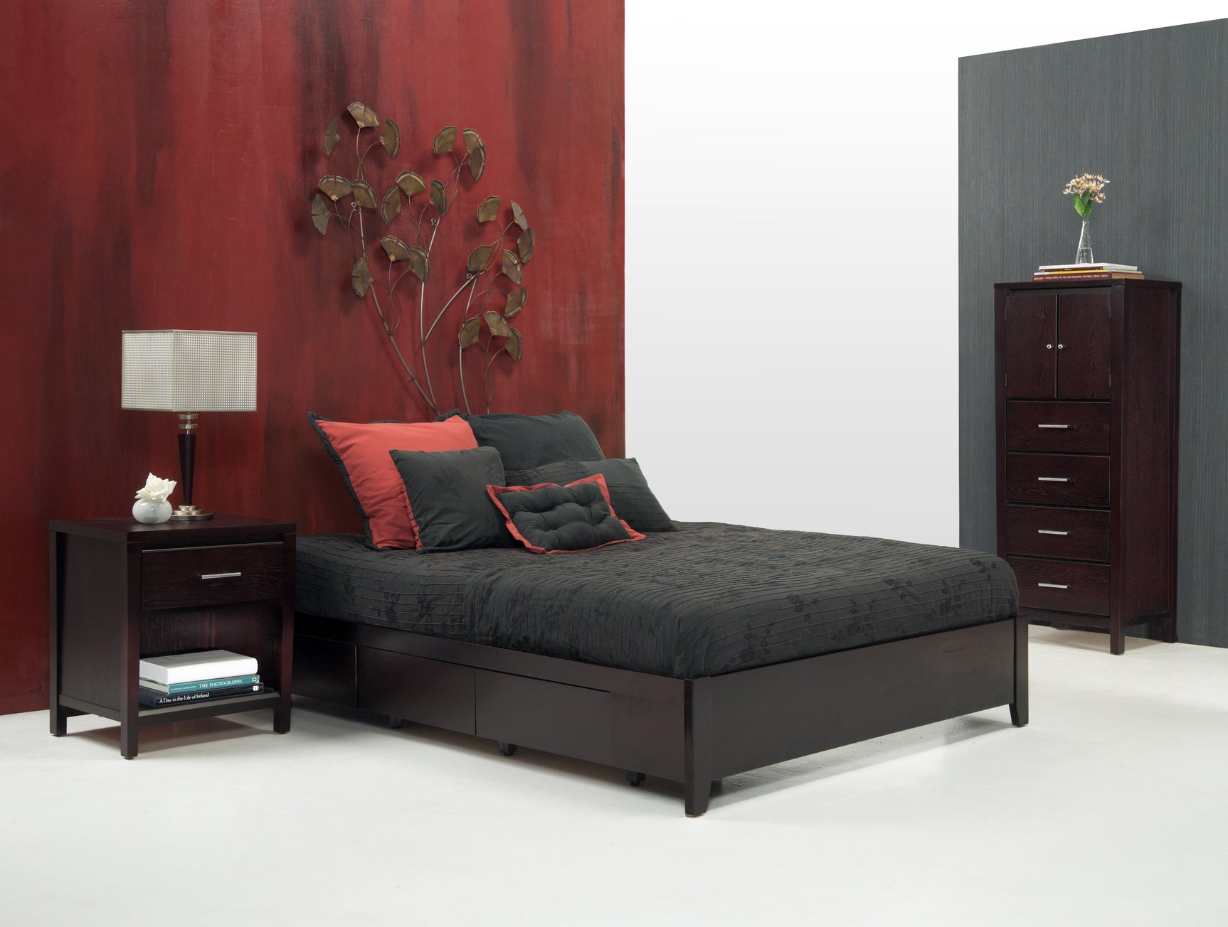 Simple Wood California King  Storage Bed in Espresso - Ornate Home