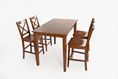 Simplicity Caramel Counter Table w/ 4 X-Back Stools - Ornate Home
