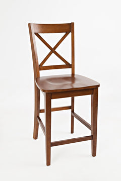 Simplicity Caramel Counter Table w/ 4 X-Back Stools - Ornate Home