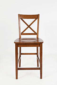 Simplicity Caramel Counter Table w/ 4 X-Back Stools - Ornate Home