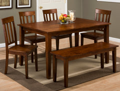 Simplicity Caramel Rect. Dining Table w/ 4 Slatback Chairs, Bench - Ornate Home