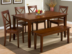 Simplicity Caramel Rect. Dining Table w/ 4 X-Back Chairs, Bench - Ornate Home