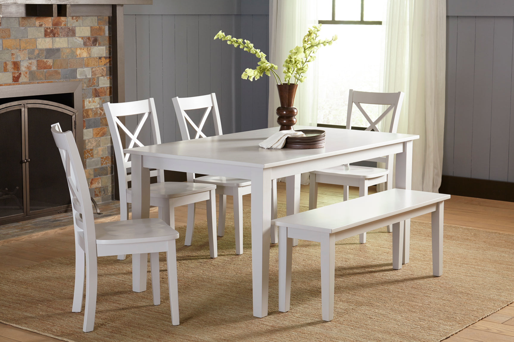 Simplicity Dove Rect. Dining Table w/ 4 X-Back Chairs - Ornate Home