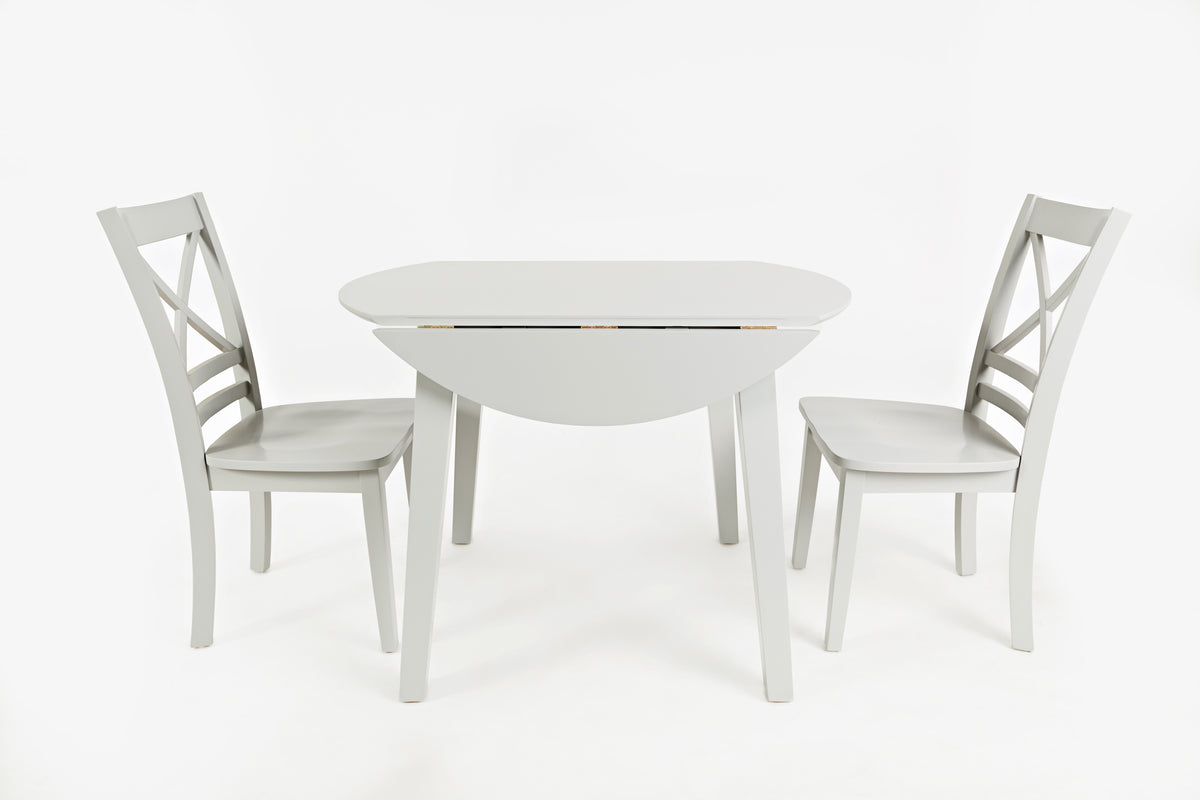 Simplicity Dove Round Drop Leaf Table w/ 2 X-Back Chairs - Ornate Home