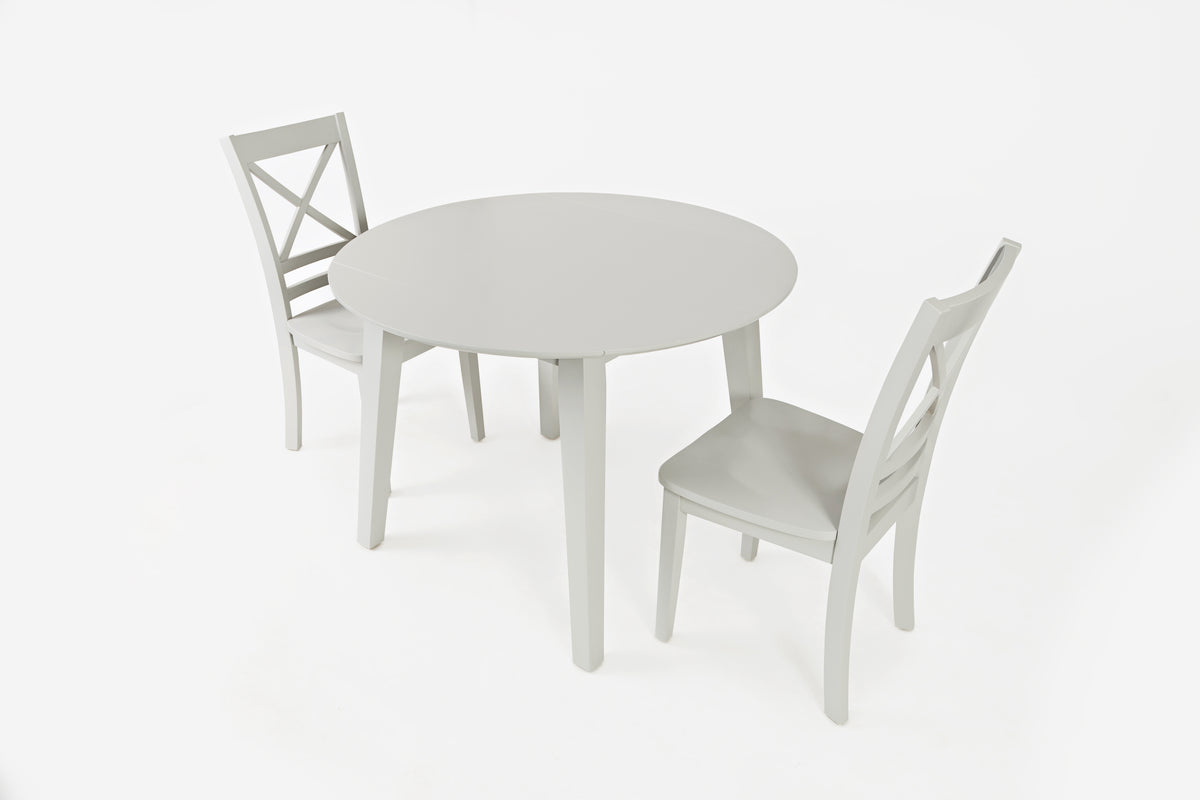 Simplicity Dove Round Drop Leaf Table w/ 2 X-Back Chairs - Ornate Home