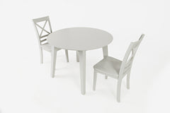 Simplicity Dove Round Drop Leaf Table w/ 2 X-Back Chairs - Ornate Home