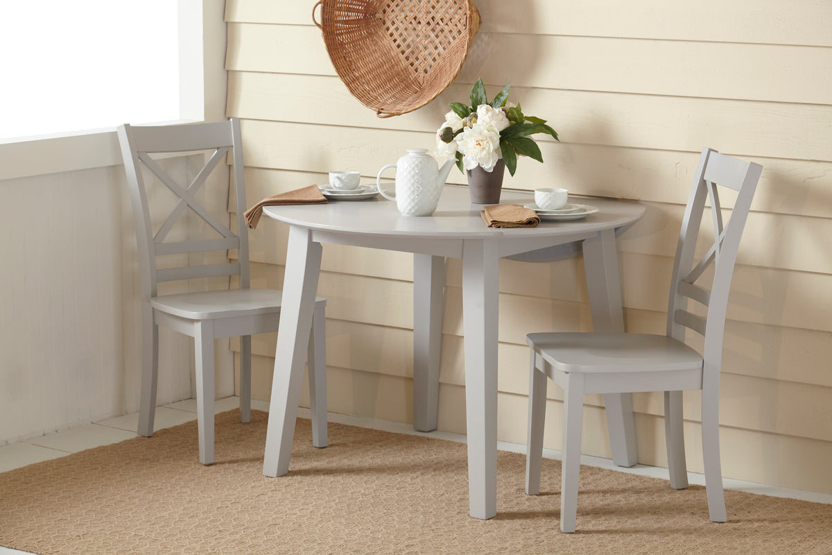 Simplicity Dove Round Drop Leaf Table w/ 4 X-Back Chairs - Ornate Home