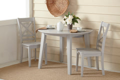 Simplicity Dove Round Drop Leaf Table w/ 2 X-Back Chairs - Ornate Home