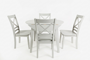 Simplicity Dove Round Drop Leaf Table w/ 4 X-Back Chairs - Ornate Home