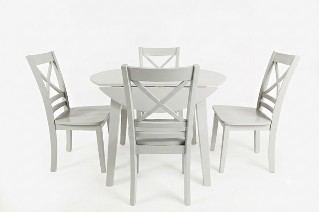 Simplicity Dove Round Drop Leaf Table w/ 4 X-Back Chairs - Ornate Home