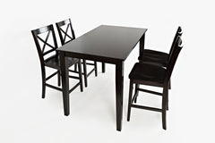 Simplicity Espresso Counter Table w/ 4 X-Back Stools - Ornate Home