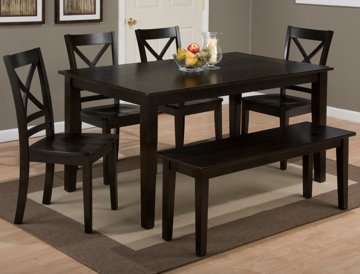 Simplicity Espresso Rect. Dining Table w/ 4 X-Back Chairs, Bench - Ornate Home