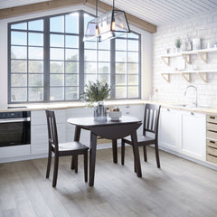 Simplicity Espresso Round Dropleaf Table w/ 2 Slatback Chairs - Ornate Home