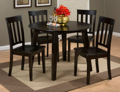 Simplicity Espresso Round Dropleaf Table w/ 4 Slatback Chairs - Ornate Home