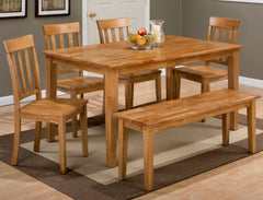 Simplicity Honey Rect. Dining Table w/ 4 Slatback Chairs, Bench - Ornate Home