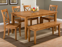 Simplicity Honey Rect. Dining Table w/ 4 X-Back Chairs, Bench - Ornate Home