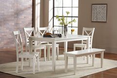 Simplicity Paperwhite Rect. Dining Dining Table w/ 4 X-Back Chairs, Bench - Ornate Home