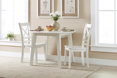 Simplicity Paperwhite Round Drop Leaf Dining Table w/ 2 X-Back Chairs - Ornate Home